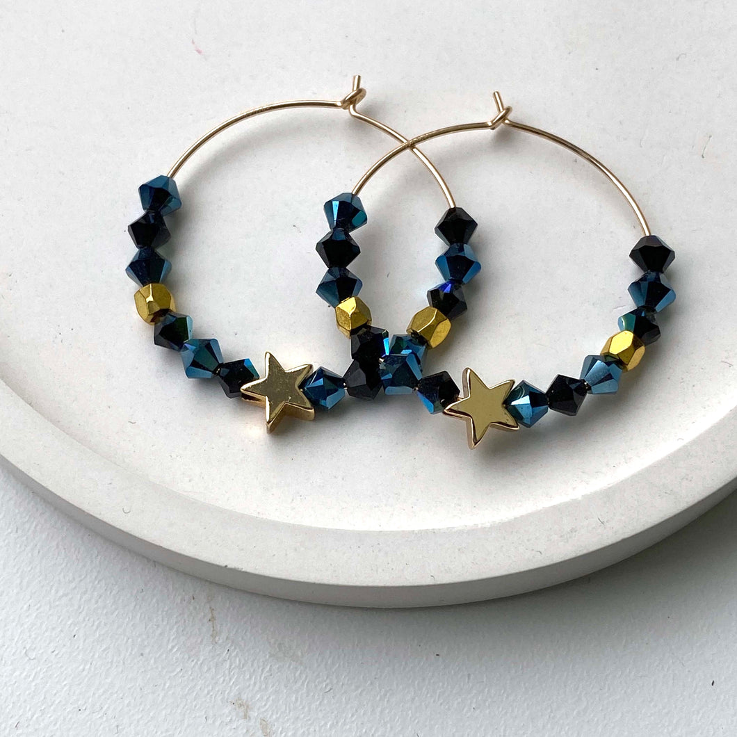 Navy Star Hoop Earrings