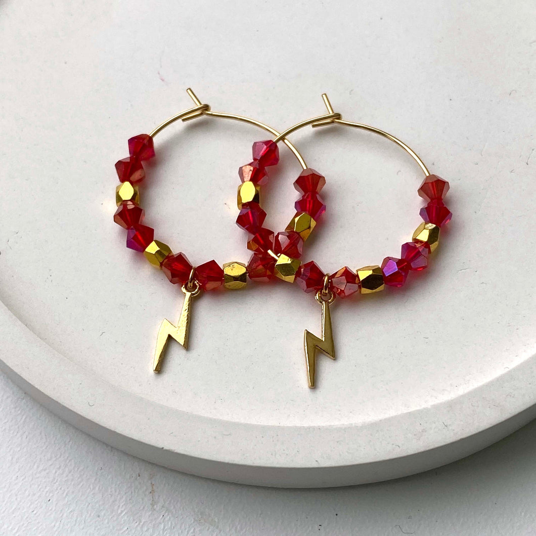 Red Lightning Bolt Hoop Earrings