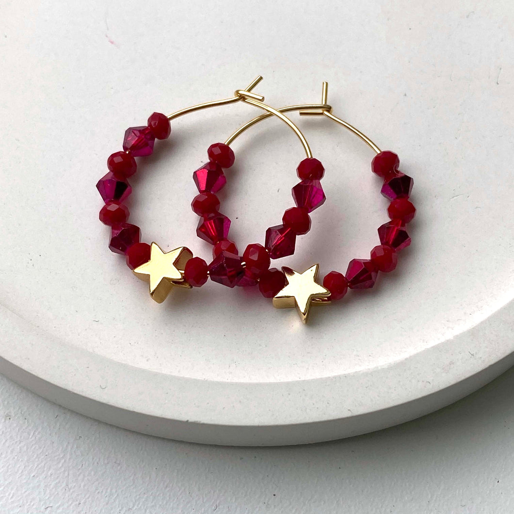 Red Star Hoop Earrings