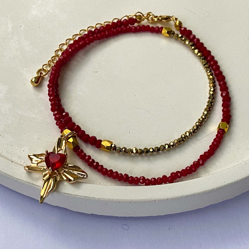 Red & Gold Bleeding Heart Wrist Wrap Bracelet