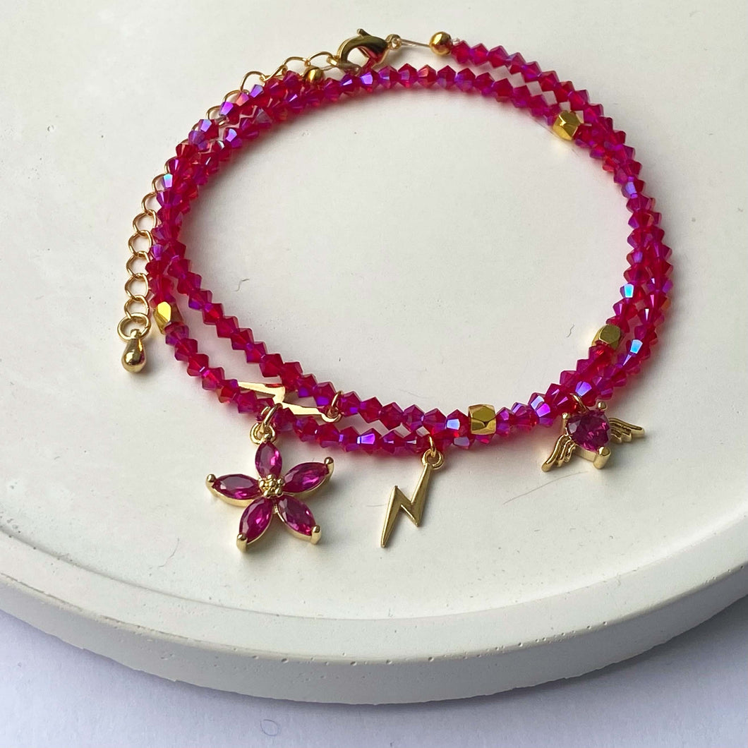 Pink Flower Crystal Bracelet