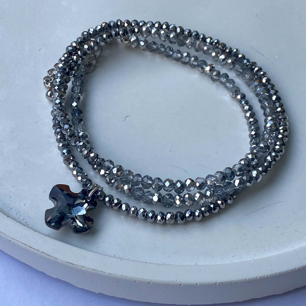 Silver & Grey Celtic Cross Wrist Wrap Bracelet