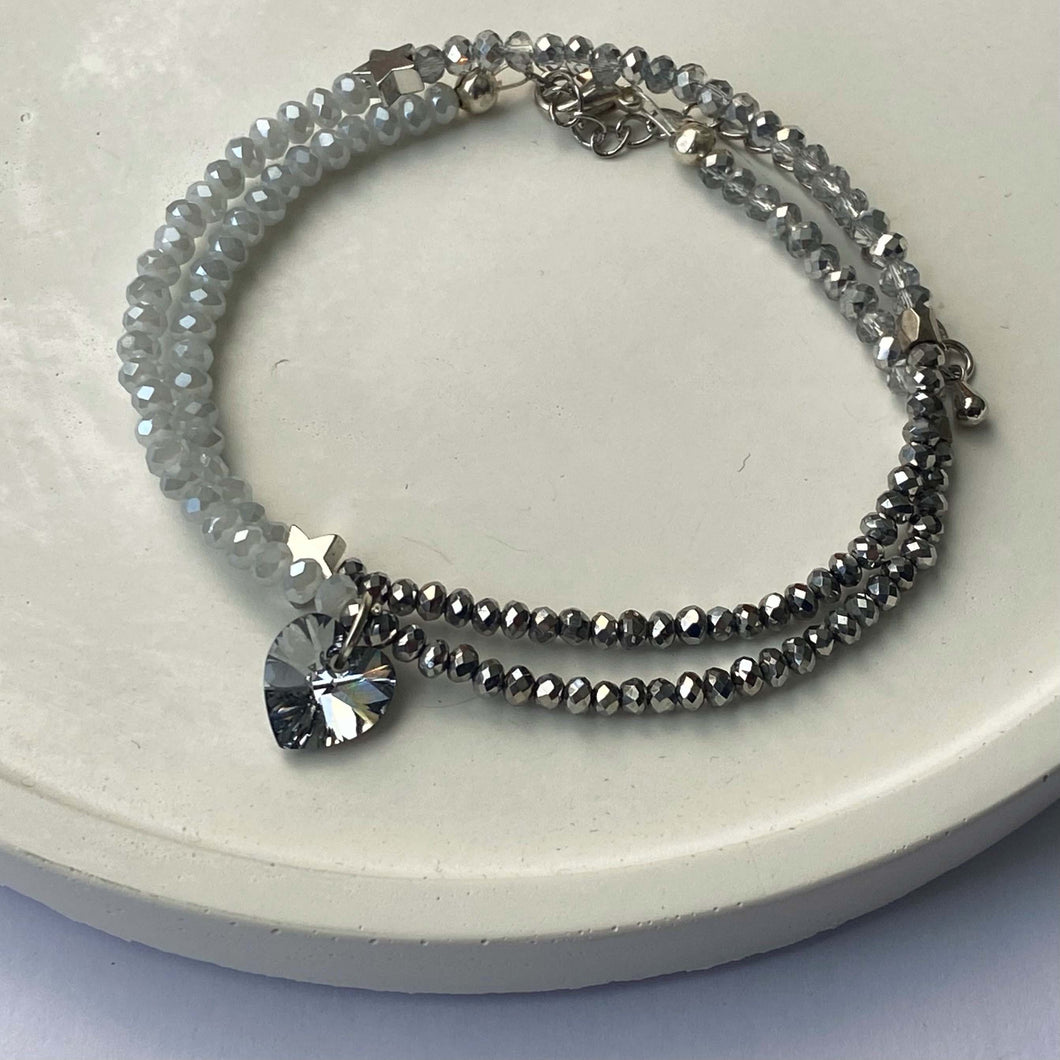 Silver & White Heart Wrist Wrap Bracelet