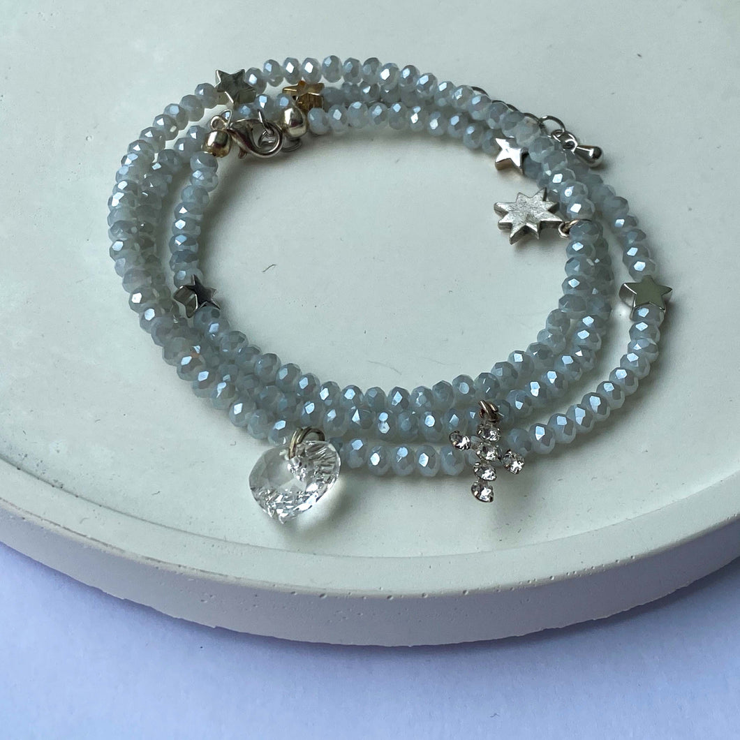 White Sparkly Heart Wrist Wrap Bracelet