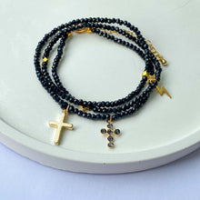 Load image into Gallery viewer, Black &amp; Gold Cross Bracelet / Wrist Wrap
