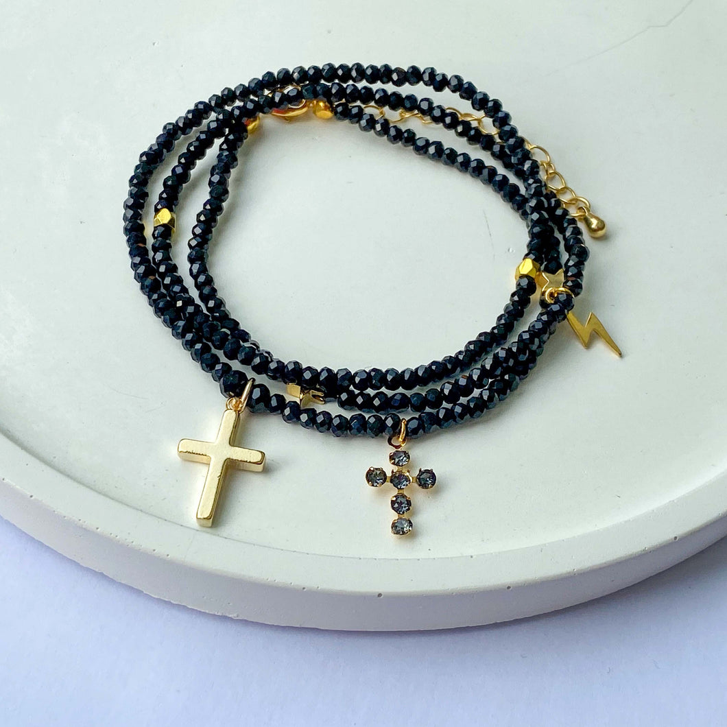 Black & Gold Cross Bracelet / Wrist Wrap