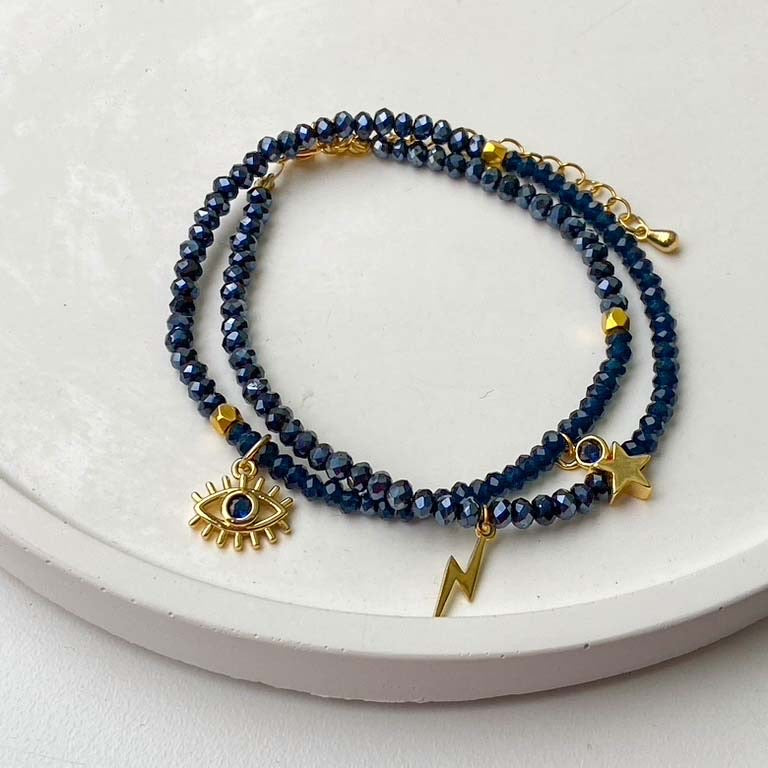 Navy Evil Eye Wrist Wrap Bracelet