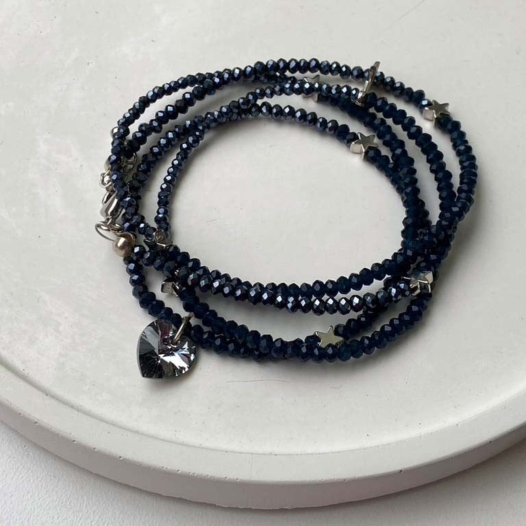 Navy & Silver Heart Wrist Wrap Bracelet