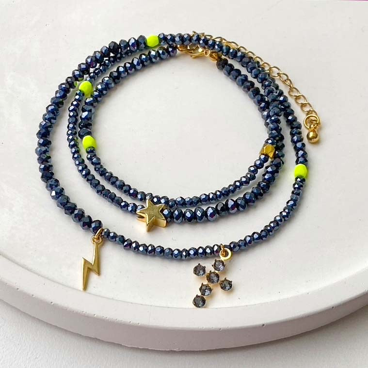 Navy & Neon Yellow Cross Wrist Wrap Bracelet