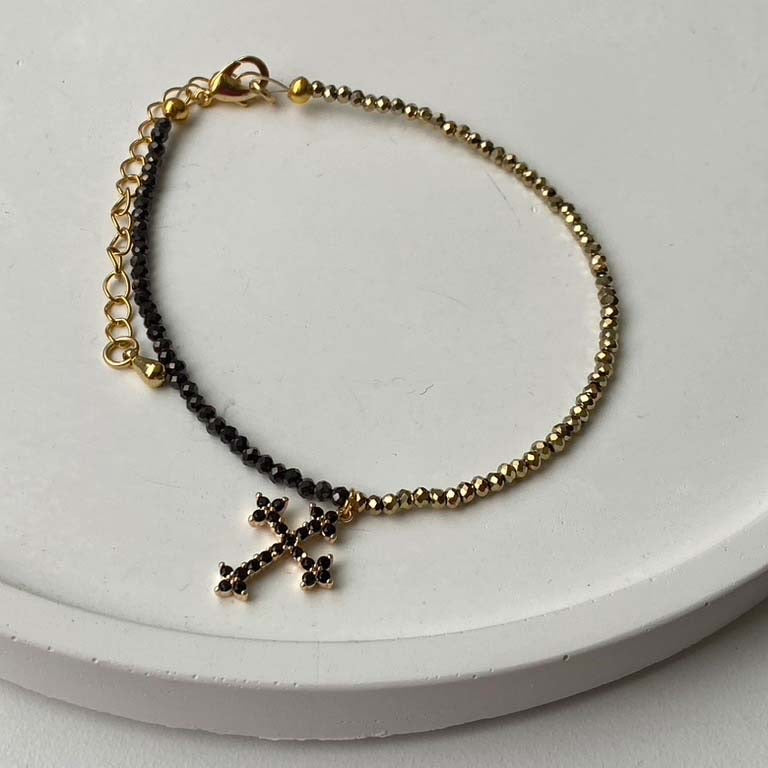 Gunmetal & Gold Cross Bracelet