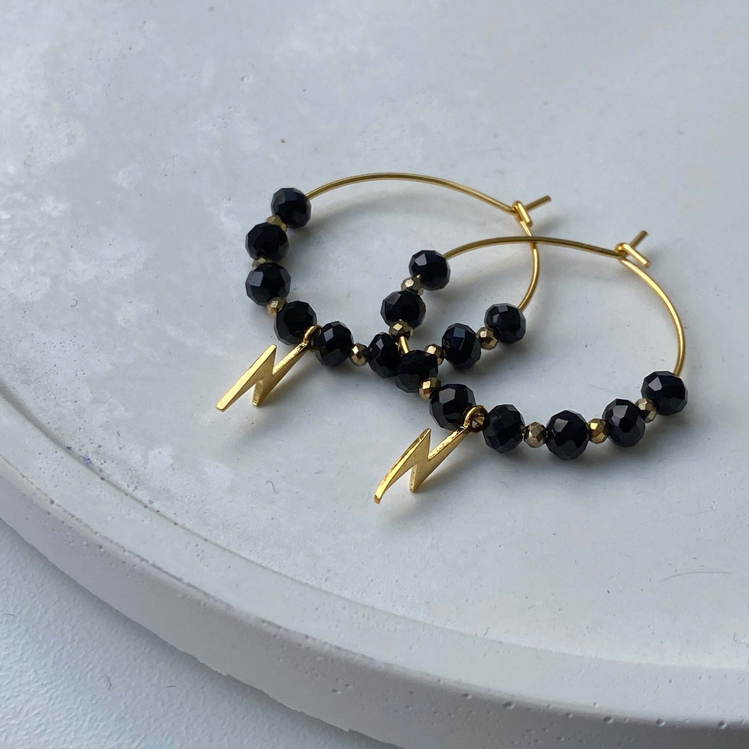 Black & Gold Lightning Bolt Hoop Earrings