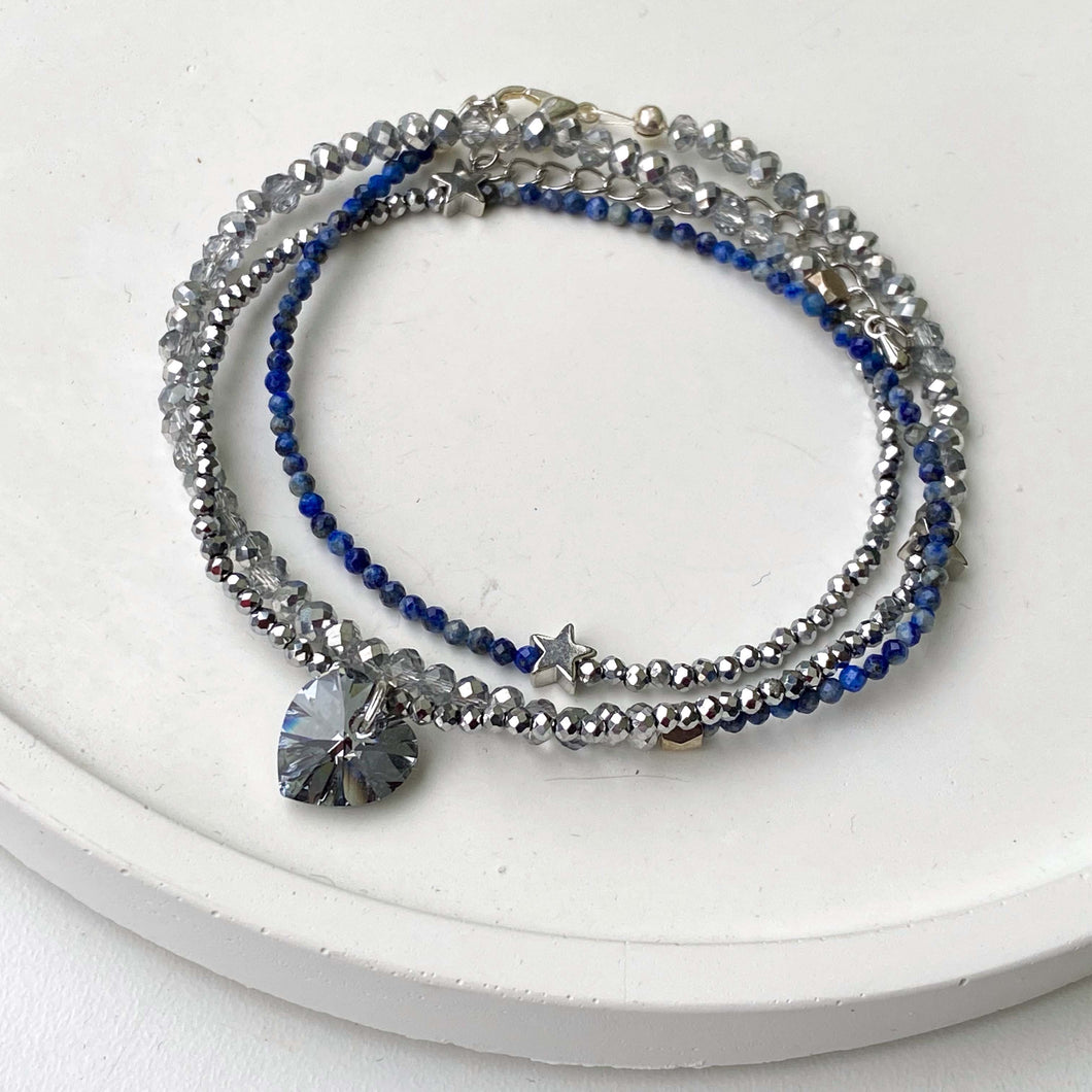 Blue & Silver Sodalite Wrist Wrap Bracelet