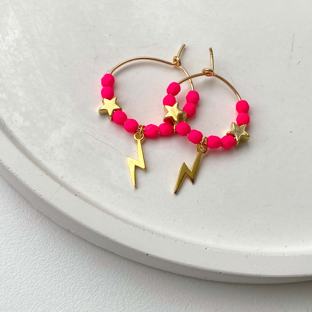 Neon Pink Lightning Bolt Hoops